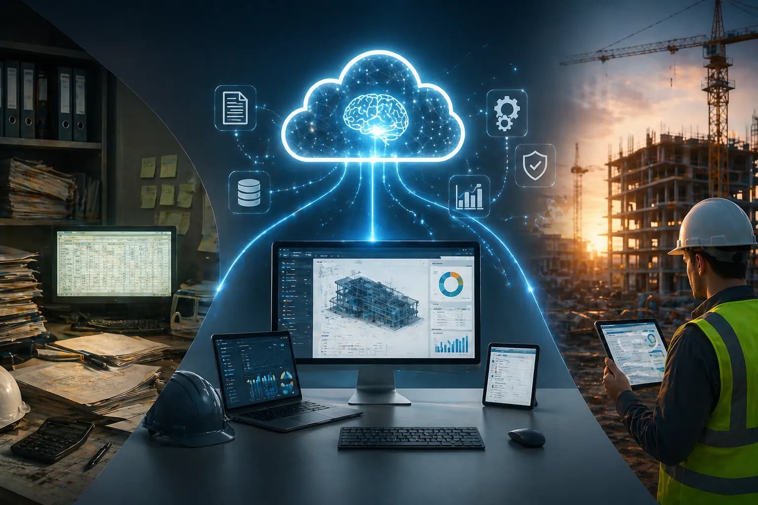 Mobile Baustelle mit Blauplan