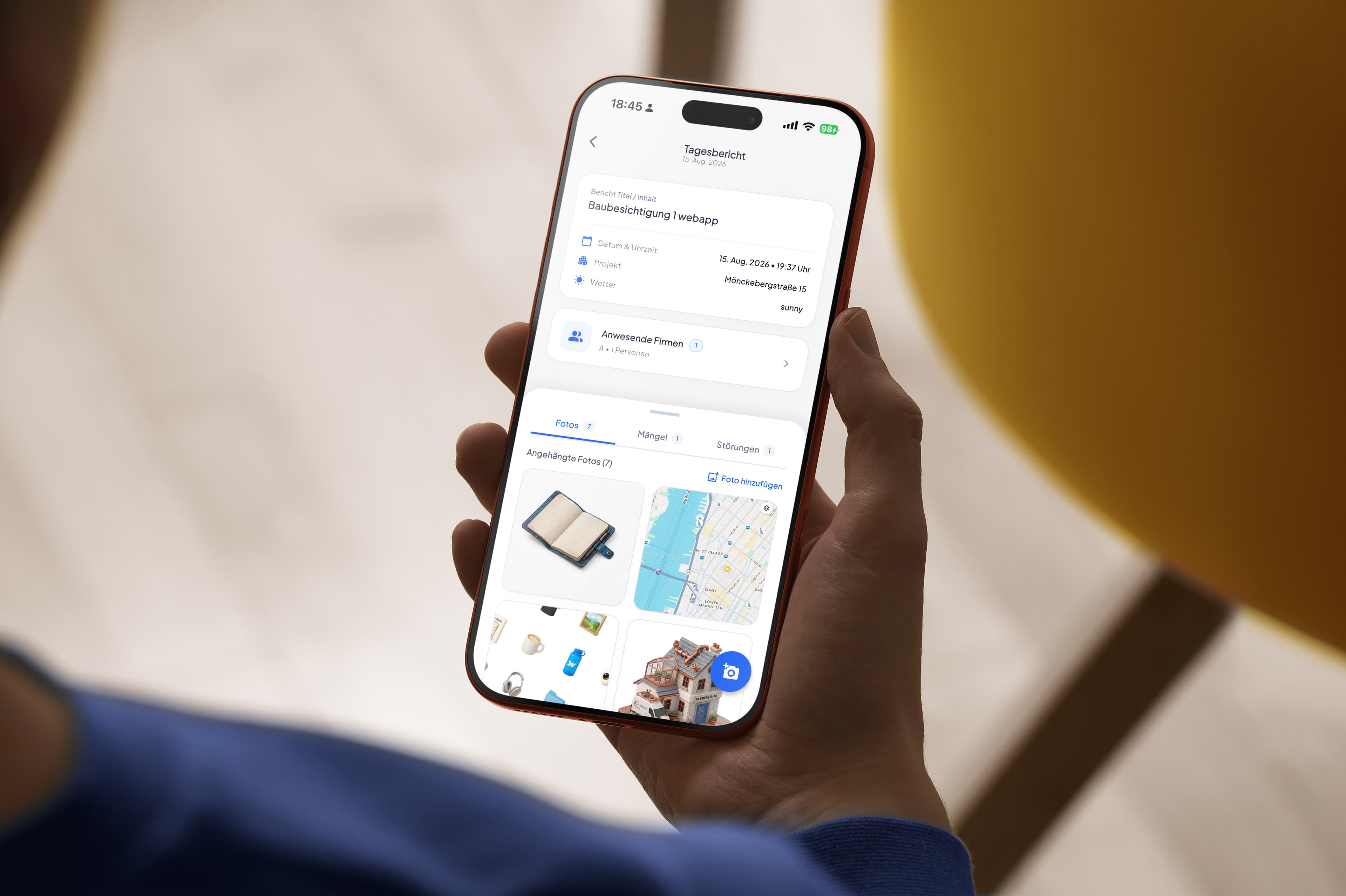 Digitales Bautagebuch auf Smartphone