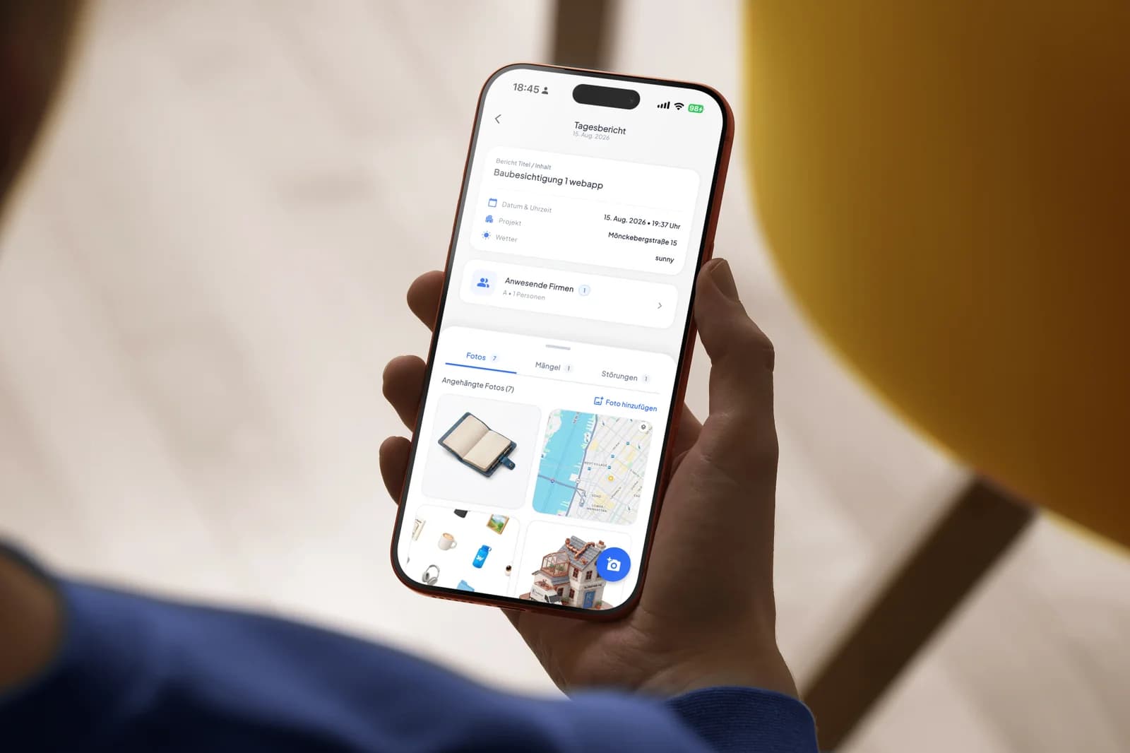 Digitales Bautagebuch auf Smartphone
