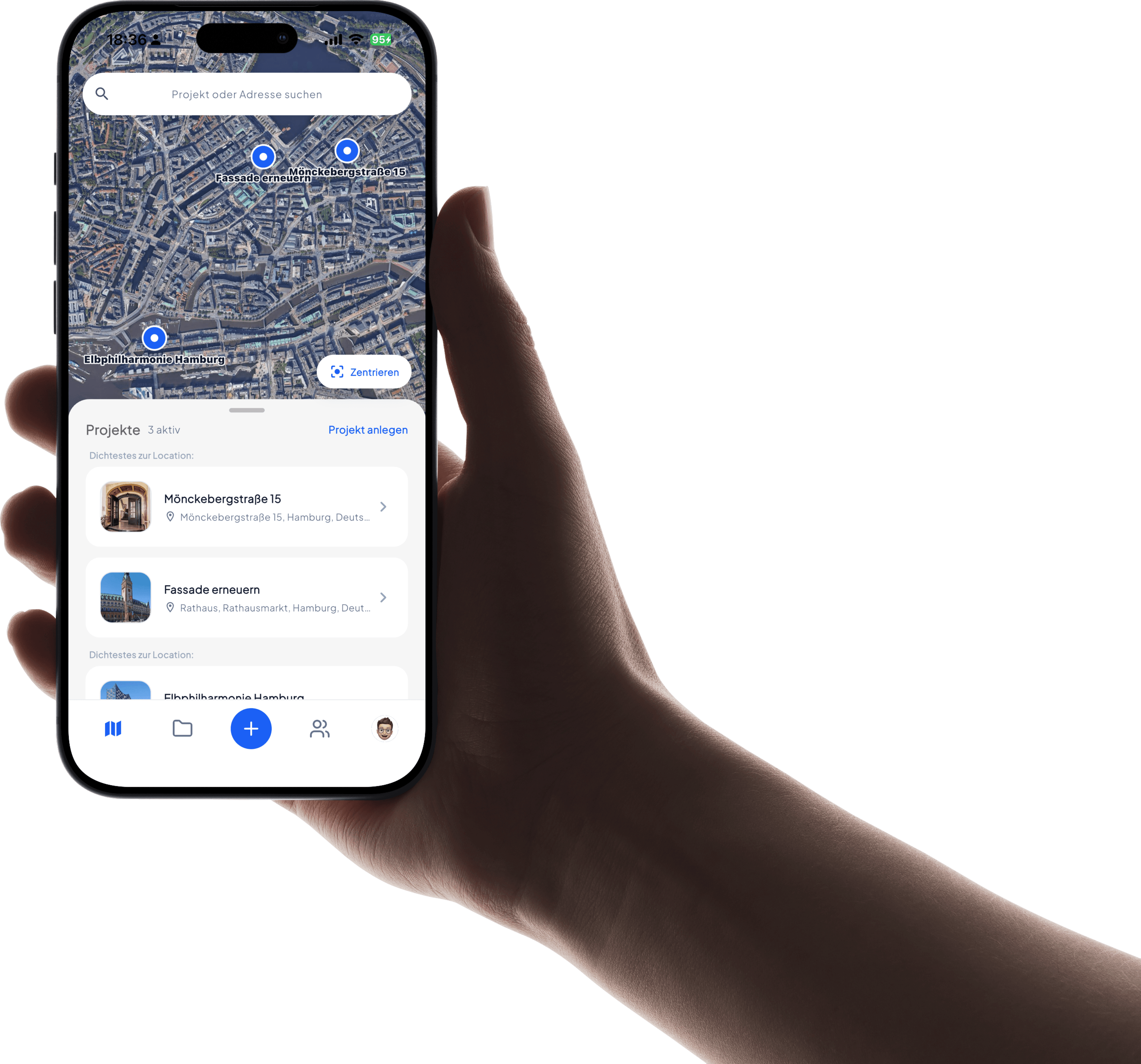 Blauplan Mobile App Benutzeroberfläche auf Smartphone
